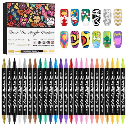24 Colors Nail Art Markers Set Kalolary Nail Art Pens Double-headed | Nail Point Graffiti Dotting Pen Quick-Drying Drawing Painting Liner Brush for DIY Nail Art Home & Salon Manicure Tools - color: 24 Color_D