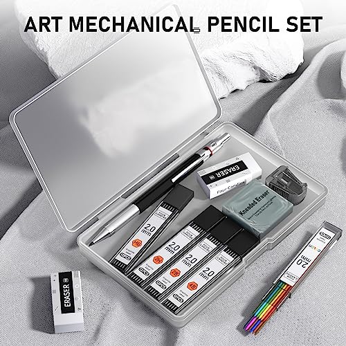 Four Candies 2MM Mechanical Pencil Set with Case, Metal, 60 Lead Refills - size: 9 Piece Set