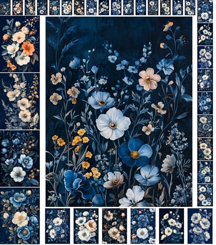 Decoupage Paper Pack (35 Sheets 6"x8") Blue Blossoms: Elegant, Vintage-Style Floral Arrangements with Blue, White and Soft Touches of Coral, Creating a Peaceful Atmosphere FLONZ Vintage - color: ThirtyThree
