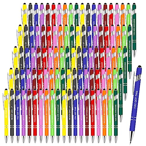 100 PCS Inspirational Pens Bulk with Stylus Tip Gifts Black Ink