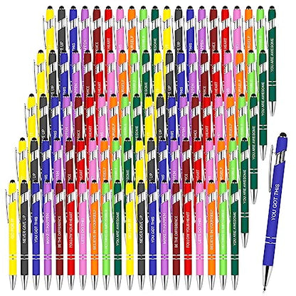 100 PCS Inspirational Pens Bulk with Stylus Tip Gifts Black Ink