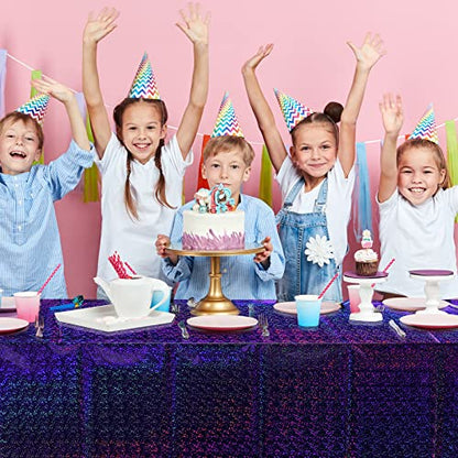4 Pack Iridescent Purple Plastic Tablecloths Shiny Disposable Laser Rectangle Table Covers Holographic Foil Tablecloth Iridescent Kpop Birthday Bridal Wedding Party Decoration, 54"x108" - color: Purple