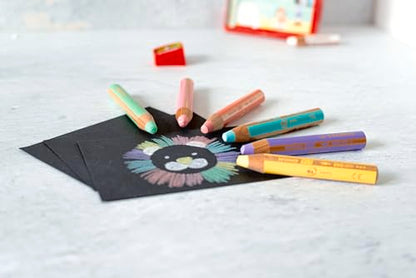 STABILO - woody 3-in-1 - Multi-Talented Pencil - Pack of 6 - Assorted Pastel colors with Sharpener - style: Set + Sharpener