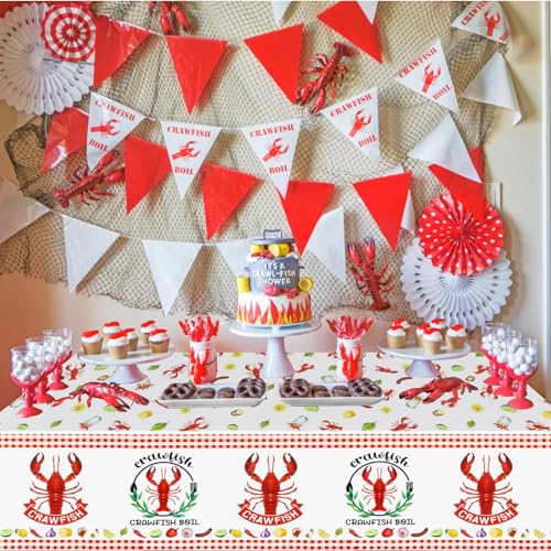PHOGARY Crawfish Boil Party Supplies Lobster Tablecloth, Red Lobsters Plastic Table Cover for Crawfish Birthday, Seafood Boil Party Decorations, Rectangular Table Decor 108 x 51inch (2)