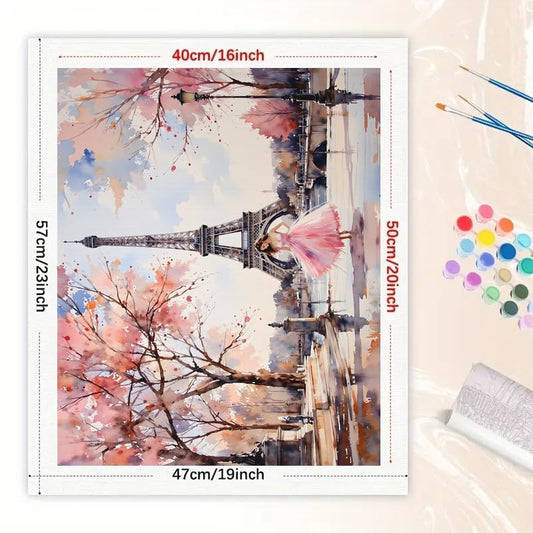 Paris Landscape Paint by Numbers Kit for Adults - DIY Woman Dancing by Eiffel Tower Painting on Canvas 16x20 Inches, Acrylic Paint Set, Suitable for Beginners, Art for Home Decoration/Gifts - color: TCXY05663, size: 16X20IN Folded