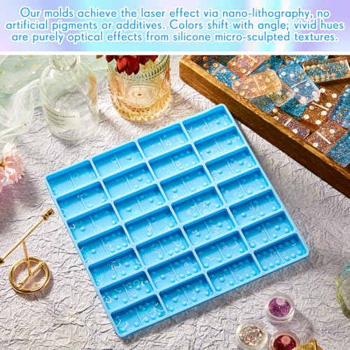 Patelai 28 Cavity Domino Resin Molds Silicone Holographic Blue - size: Holographic