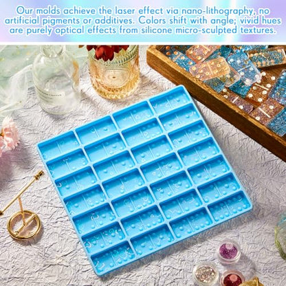 Patelai 28 Cavity Domino Resin Molds Silicone Holographic Blue - size: Holographic