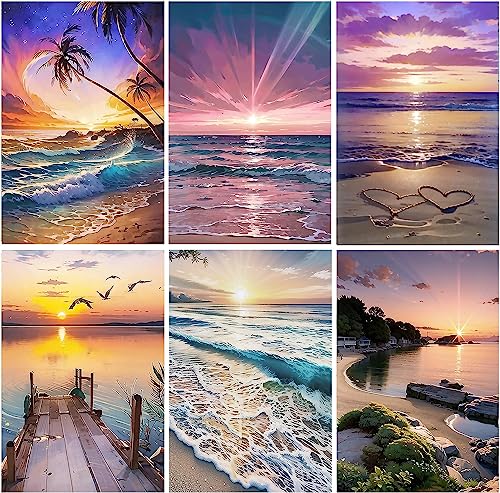 DOTSOPS 6 Pack Beach Diamond Painting Kits Art Adults Painting Kits | Crafts DIY 5D Diamond Art Packs Kits,Full for Adults,Beginner Home Wall Decoration Gift 11.8 x 15.7 Inches - color: Beach