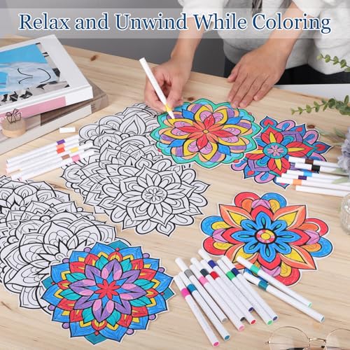 Potchen Mandala Art Kit DIY Window Clings with Markers, 48 Pcs, Floral - style: Floral