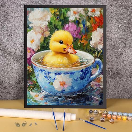 RICUVED Duck Paint by Numbers for Adults, Flowers Paint by Numbers Kit for Adults Beginners, DIY Acrylic Oil Painting on Canvas Easy for Gift Home Wall Decor 16x20 Inch - color: SO030