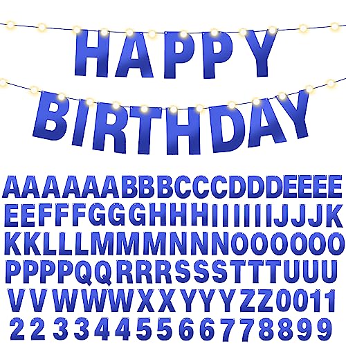 TaoBary 112 Pcs DIY Banner Letters Kit with Numbers,Bright Blue | 107 Glitter Letters Numbers with Rope and Needle, Reusable for Birthday, Halloween, Christmas, Wedding, Valentine Decor - color: Bright Blue