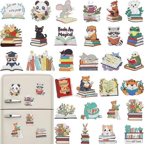 30 Pcs Book Diamond Painting Magnets Kits Diamond Art Fridge Magnet Refrigerator Sticker Diamond Painting kit for Beginners Adults DIY Art Craft Gifts Home Decors - color: 30pcs Book