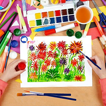 50 Pcs Small Paint Brushes for Kids, Teens, Short Handle Paint Brushes Bulk for Detail Painting (10.5cm (25 Flat + 25 Round))