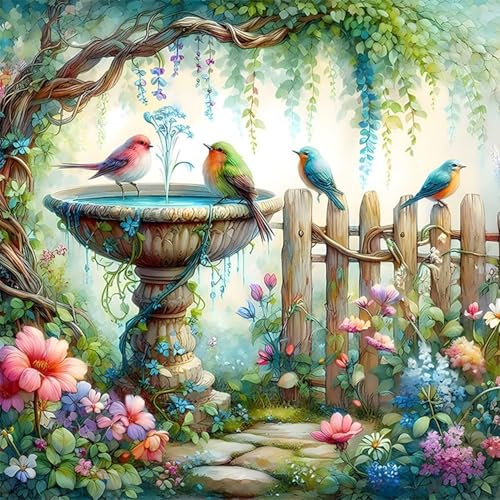 Diamond Art Kits for Adults,Garden Birds Diamond Painting Kits 14 x 14in | Diamond Painting Kit - Sparkling Full Drill Design Perfect for Home Decor, Holiday Gifting, And Relaxing Crafting 14x14inch - color: DP00546