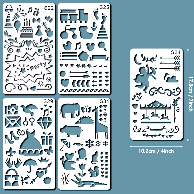 Letter & Number Stencils with Transparent Storage Box, 36 PCS Reusable Journal Stencils for Painting & Journaling, 4 x 7 in Alphabet Template for DIY Art, Holiday Cards, Drawing, Spray, Graffiti - style: Journal-36pc