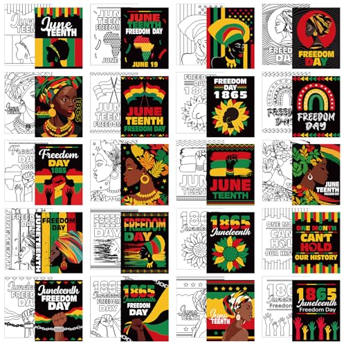Sherr 20 Pcs Stretched Pre Drawn Canvas Afro Queen Black Art for Painting for Adults Outline Pre Drawn Stretched Cotton Canvas to Paint Party Set, 8 x 10''(Juneteenth) - style: Juneteenth