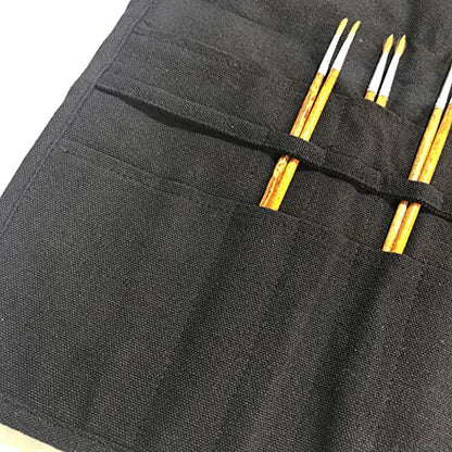 30 Pockets Artist Paint Brush Holder, Canvas Roll Up Case Bag & Storage Organizer Pouch Case- Store Brush, Pens Tools - color: Black