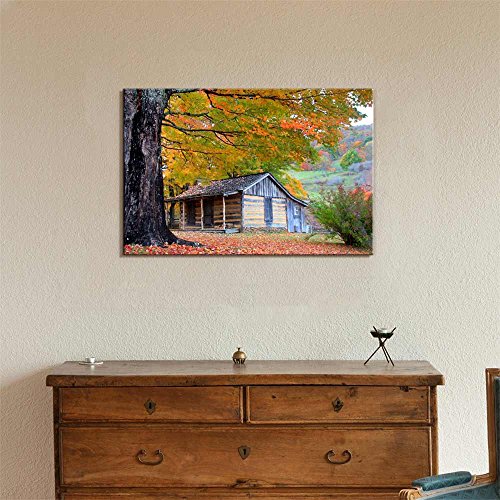 Canvas Prints Wall Art - Beautiful Cabin in Fall During Peak Season| Modern Home Deoration/Wall Art Giclee Printing Wrapped Canvas Art Ready to Hang - 12" x 18" - color: Cabin, size: 18"L x 12"W