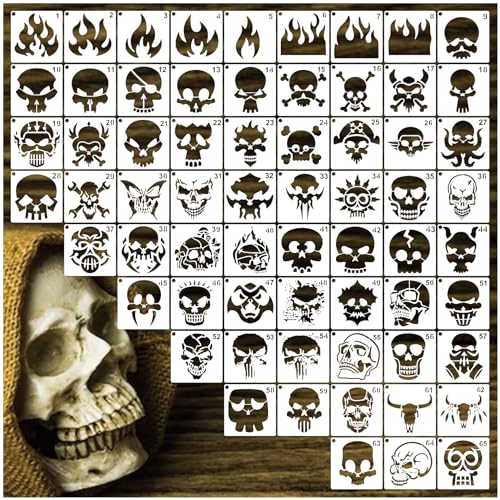Small Stencils for Painting on Wood Burning Reusable, 3 Inch Reusable Stencil for Craft Ornament Paint Template Stencils for Wall Card Rock Wood Signs Coasters Canvas Home Decor (Skull) - style: Skull