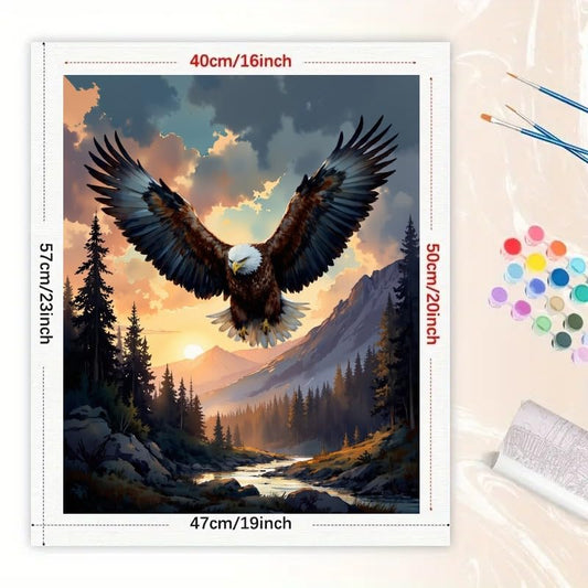Animal Paint by Numbers Kit for Adults - DIY Bald Eagle Over Mountain Valley at Sunset Painting on Canvas 16x20 Inches, Acrylic Paint Set, Suitable for Beginners, Art for Home Decoration or Gifts - color: HSX00287, size: 16X20IN Folded