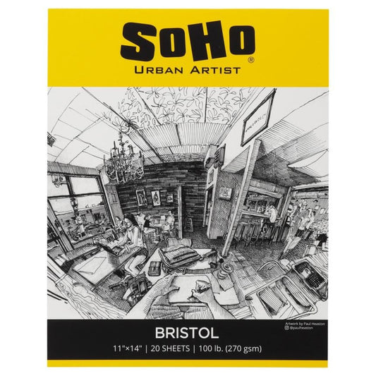SoHo Urban Artist Bristol Paper Pads - Smooth Bristol Paper Pads for Sketching, Charcoal, Colored Pencils, Inks, & More! - 11x14 - size: 11x14" - Single