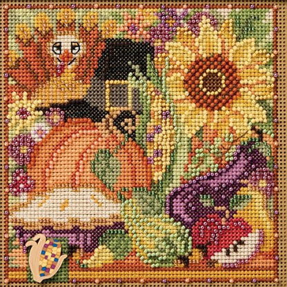 Mill Hill Fall Collage Beaded Counted Cross Stitch Kit, Multicolor, Floral, 5.25 x 5.25 Inches, Autumn
