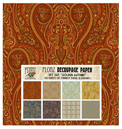 Decoupage Paper Pack (24 Sheets 6"x6") Golden Autumn FLONZ Vintage Styled Paper for Decoupage and Craft - color: Seven