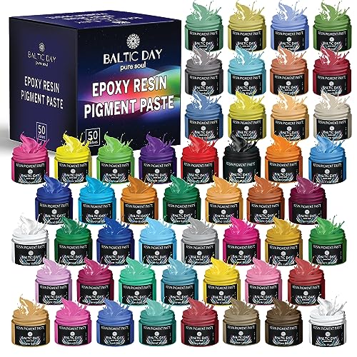 BALTIC DAY 50 Color Epoxy Pigment Paste Set – Opaque Resin Colorant, High Concentration Epoxy Dye & Mica Powder for Resin Art, Jewelry Making, Tumblers, Coasters, River Tables & DIY Crafts - color: 50 Assorted Colors (Opaque & Metallic)