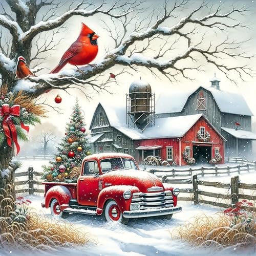 KTHOFCY 5D DIY Winter Landscape Diamond Painting Kits for Adults,Christmas Truck Full Drill Embroidery Cross Stitch Crystal Rhinestone Paintings Pictures Arts Wall Decor Painting Dots Kits 14X14 inch
