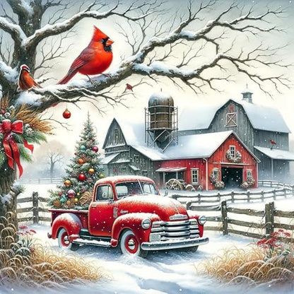 KTHOFCY 5D DIY Winter Landscape Diamond Painting Kits for Adults,Christmas Truck Full Drill Embroidery Cross Stitch Crystal Rhinestone Paintings Pictures Arts Wall Decor Painting Dots Kits 14X14 inch