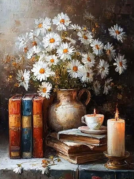 OJTOYART Daisies Paint by Numbers Kit for Adults, vase Adult Painting by Numbers for Beginner on Canvas, DIY Hand Painted Oil Paintings for Home Wall Decor 16 X 20 inch - color: MT6301