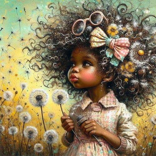 5D Diamond Art Kits for Adults, Dreamy Dandelion Diamond Painting Kits for Beginners, Curly Hair Cute DIY Full Drill Round Rhinestone Gem Art for Couples Home Wall Decor 14×14 inch - color: Dreamy Dandelion