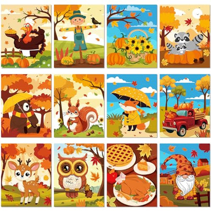 Sherr 12 Pcs Pre Drawn Canvas for Adults,Happy Autumn,8 x 10 Inch | Pre Printed Canvas, Sip and Paint Party Canvas Painting Kit, for Holiday Painting Crafts Favor - size: 8 x 10 Inch, style: Happy Autumn