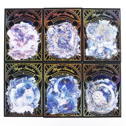 Magical PET Sticker Set, 60Pcs Fantasy Holographic Stickers for Scrapbooking, Journaling, DIY Crafts, and Collage Supplies - color: Magic Starry