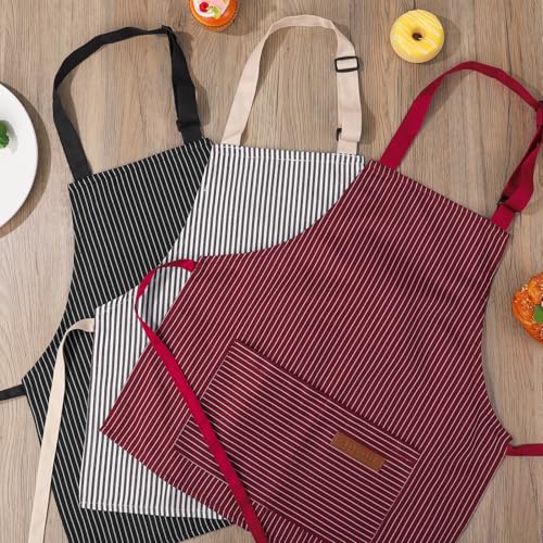 3 Pack Stripes Kids Apron, Adjustable Kids Cooking Aprons with 2 Pockets, Cute Chef Baking Aprons for Boys and Girls - color: Black + Grey + Red, size: 45x50cm