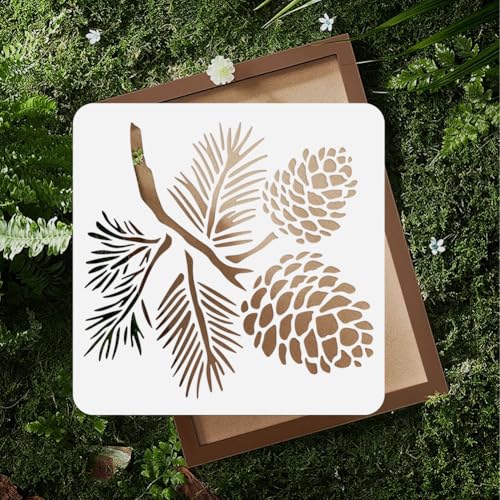 Pine Cone Stencil for Painting on Wall 11.8 x 11.8 Inch Reusable Plastic Craft Stencil for Painting on Wood Fabric Furniture, DIY Home Decor Stencils | 11.8" x 11.8" Plastic Craft Stencil, Pine Cone Wall Stencil, DIY Home Decor Template for Wood Fabric Fu