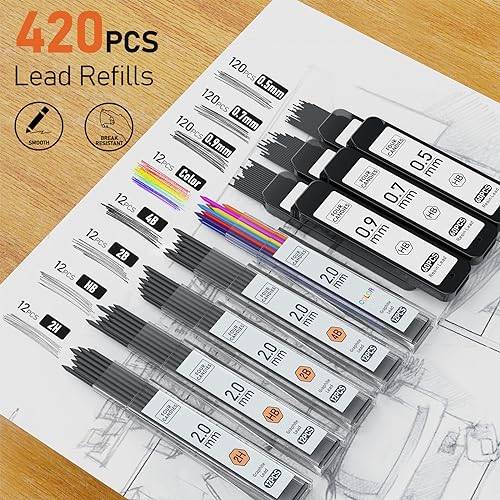 Four Candies Mechanical Pencil Set with Cute Pencil Case + Mechanical Pencil Set Silver