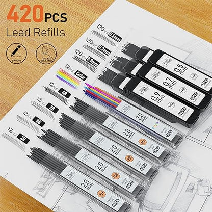 Four Candies Mechanical Pencil Set with Cute Pencil Case + Mechanical Pencil Set Silver