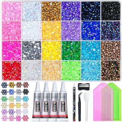 35000 Pcs Resin Jelly Rhinestones Kit, Multicolor 3mm Flatback Rhinestones with 4 Pcs B7000 Jewelry Glue & Tools, All-in-One Bedazzling Kit for DIY Arts & Crafts Gifts - color: 24 Colors 3mm