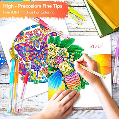 Soucolor 120 Gel Pens Set, Metallic Glitter Pastel,Refills,Drawing Kit Gift - color: Pink