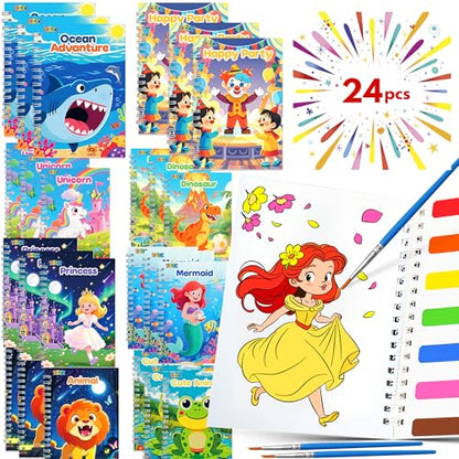 ZIZZ 24Pack Paint with Water Coloring Books for Kids Ages 4-8 Party Favors No-Mess Travel Activity Arts and Crafts Classroom Prizes Birthday Gifts Goodie Bag Stuffers - color: 24PCS-8Style