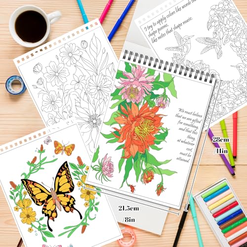 Kalysky Easy and Cozy Adult Coloring Book Set, 3 Pack Stress Relief Coloring Books for Adults Relaxation, Flower Inspirational Quotes Designs. - color: Easy Cozy Flower Inspirational Quotes