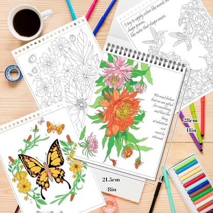 Kalysky Easy and Cozy Adult Coloring Book Set, 3 Pack Stress Relief Coloring Books for Adults Relaxation, Flower Inspirational Quotes Designs. - color: Easy Cozy Flower Inspirational Quotes