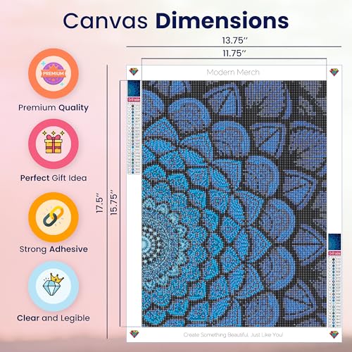 Modern Merch Mandala Diamond Art Kits for Adults, Blue and Black Pattern 5D Diamond Painting for Adults, DIY Mandala Wall Art, Cross Stitch Pattern Gem Art, Full Round Drill 12x16 - color: Blue Mandala