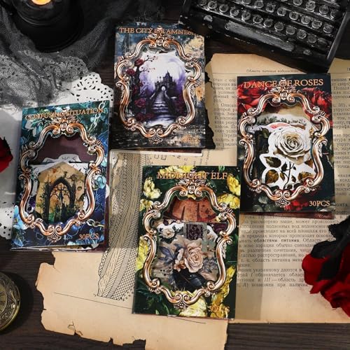 120 Pcs Gothic Dark Academia Scrapbooking Stickers & Paper Kit - color: Dark Art