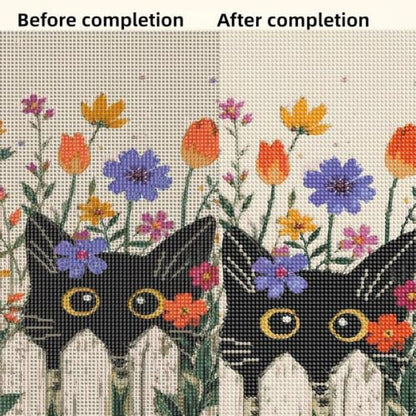 5D Flower Diamond Painting Kits for Adults,Cute Black Cat Diamond Art Kits - color: KM1219-1
