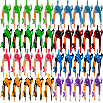 40 Pcs Plastic Math Compasses Set with Yellow Pencils Compass Geometry Tool for Students Classroom Art Projects, 8 Colors