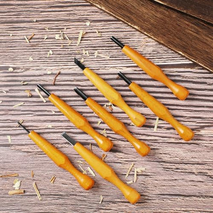 Lasnten 7 Pcs Wood Carving Tools Set Linoleum Hand Wood Knife Chisels Flat V-shaped Half Round Angled Gouge Carving Kit for DIY Linocut Printmaking Woodblock