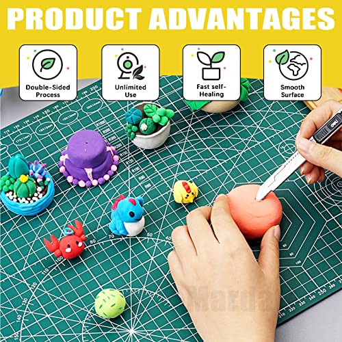 3Pcs A3 A4 A5 PVC Self Healing Cutting Mat with Precision Carving Knife, 5-Ply Double Sided Non-Slip Cutting Board Mat with Grid for Crafts Sewing Quilting Fabric（Green）