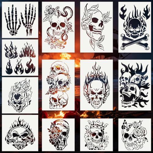 Skull Pirate Stencils for Crafts Reusable 13Pcs Decor Art Painting Stencil - color: Skull 1